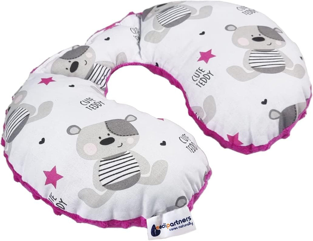 Medi Partners Cuscino per il collo del bambino Supporto per il collo 100% cotone / Minky Cuscino per il collo del bambino per auto Passeggino Viaggi Viaggio Sonno Cuscino per il collo Snooze Roll (REH con Minky grigio) Cuscini ortopedici cervicali Naty Shop Orsetto Minky rosa scuro