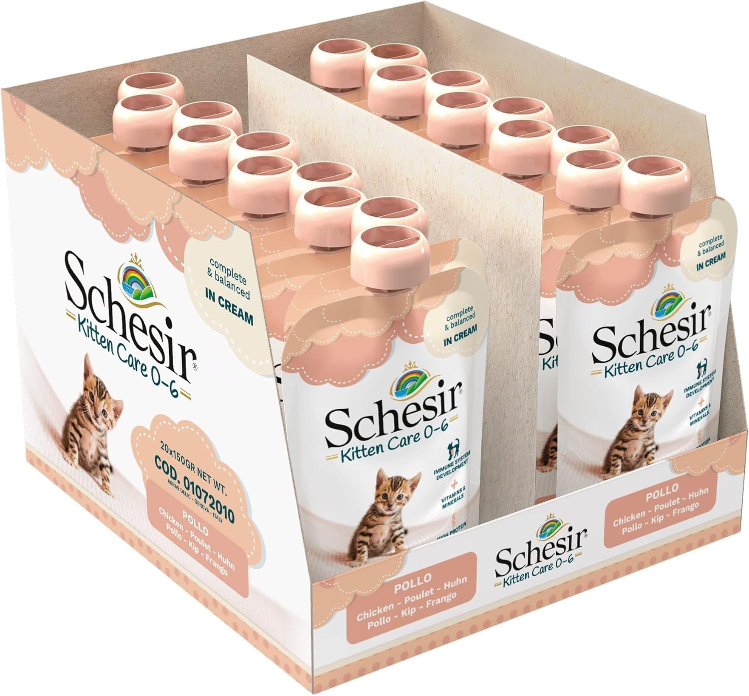 Alimento umido per gatti piccoli con crema di pollo e pollo - Alimento umido per gatti piccoli - Alimento umido per gatti con crema di pollo, senza cereali, ricco di proteine, vitamine e minerali (20 buste x 150 g)