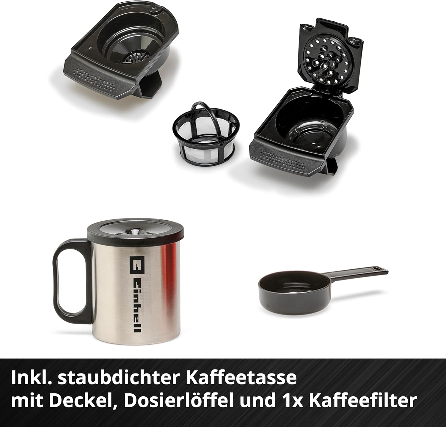 Macchina per caffè espresso a batteria Einhell TE-CF 18 Li-Solo Power X-Change (18 V, serbatoio dell'acqua da 240 ml, per caffè filtro e capsule di caffè, maniglia per il trasporto, inclusa tazza di caffè con coperchio, senza batteria)