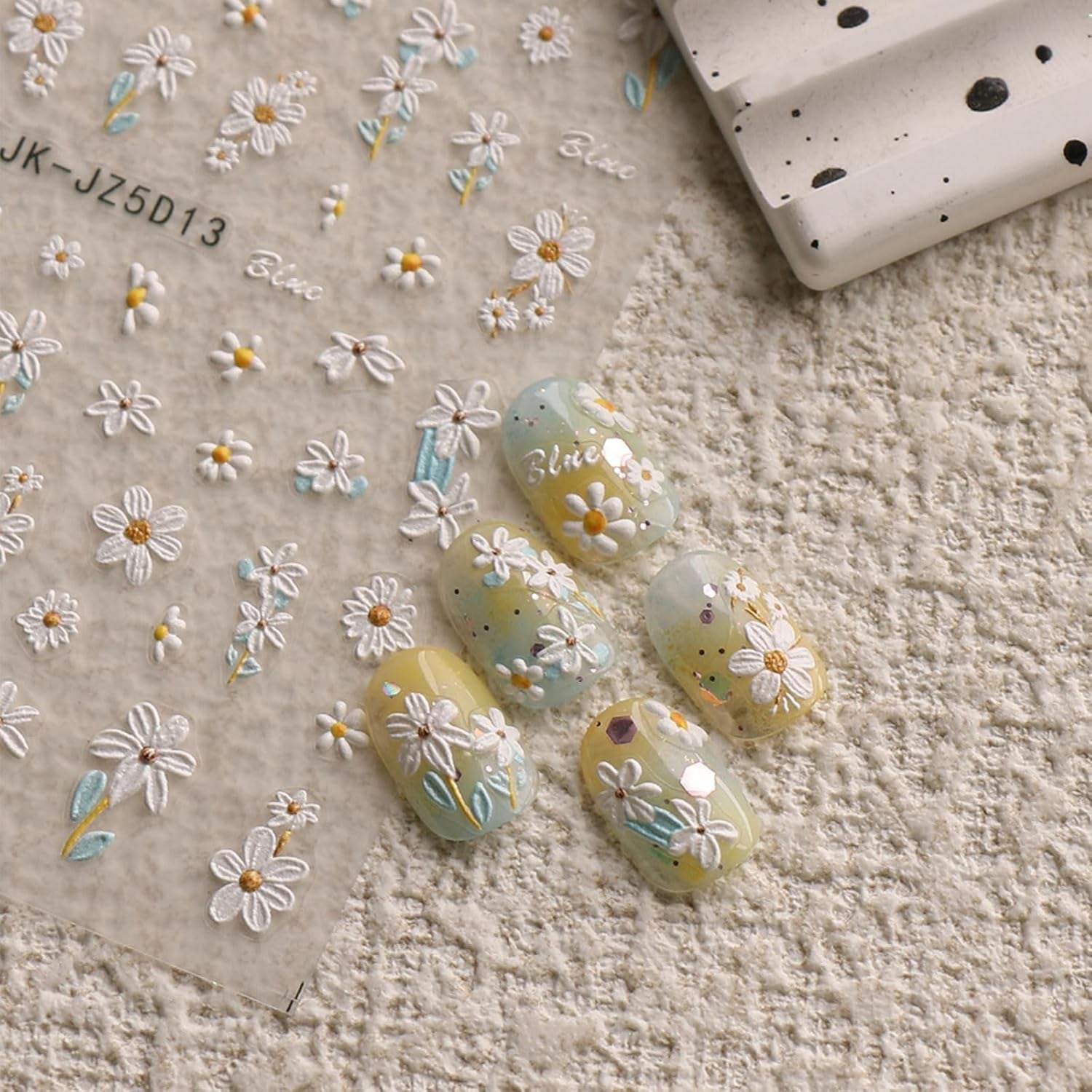 JMEOWIO 3D Nagelsticker Blumen Nail Art Sticker Selbstklebend Nagelaufkleber 5D Stereoscopico Estate Frühling Blumen Dekoration Nageldesign Zubehör 4 Blatt
