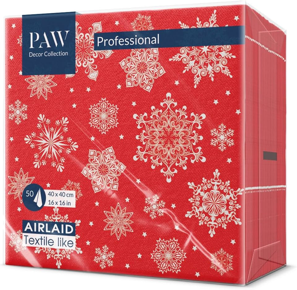 PAW - Tovaglioli Airlaid (40 X 40 Cm) I 50 Pezzi I Perfetto per Natale, Inverno, Vacanze I Decorazioni per la tavola della Vigilia di Natale I Tovaglioli Simil Tessuto Airlaid Rami Invernali I Rami Invernali