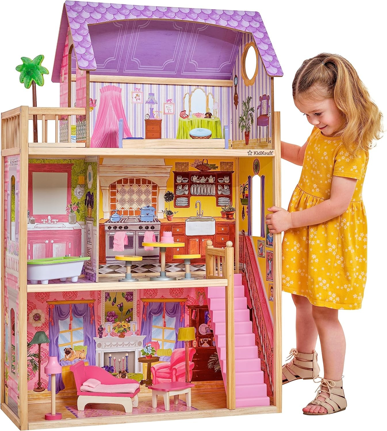 KidKraft Kayla Casa delle bambole in legno con mobili e accessori, set da gioco a 3 livelli per bambola da 30 cm, giocattolo per bambini dai 3 anni in su, 65092 - Esclusivamente su Amazon