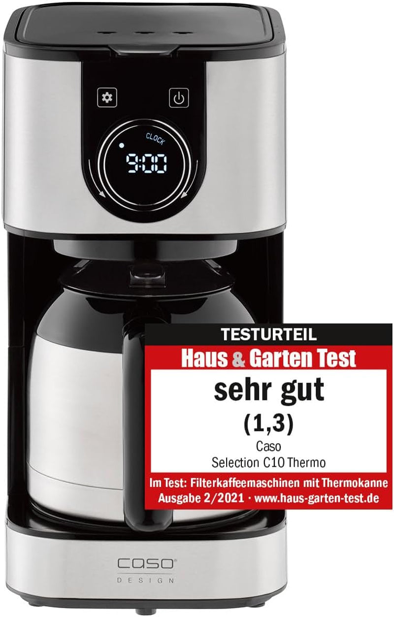 Caffettiera CASO Selection C 10 Thermo Design – Corpo in acciaio inox, caraffa isotermica da 1,2 l (10 tazze), comandi touch e timer, funzione Aroma PLUS, filtro permanente, filtro antigoccia