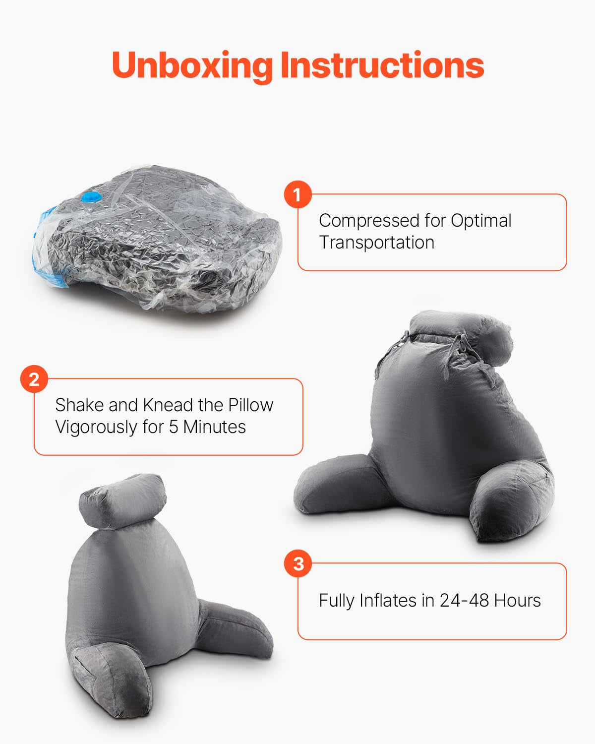 VEVOR Cuscino da lettura, Cuscino da letto (grande) con poggiatesta staccabile, cuscino per lo schienale con 3 tasche e tessuto in velluto corto lavabile e memory foam triturato, lato con maniglia, per guardare la TV, leggere, giocare