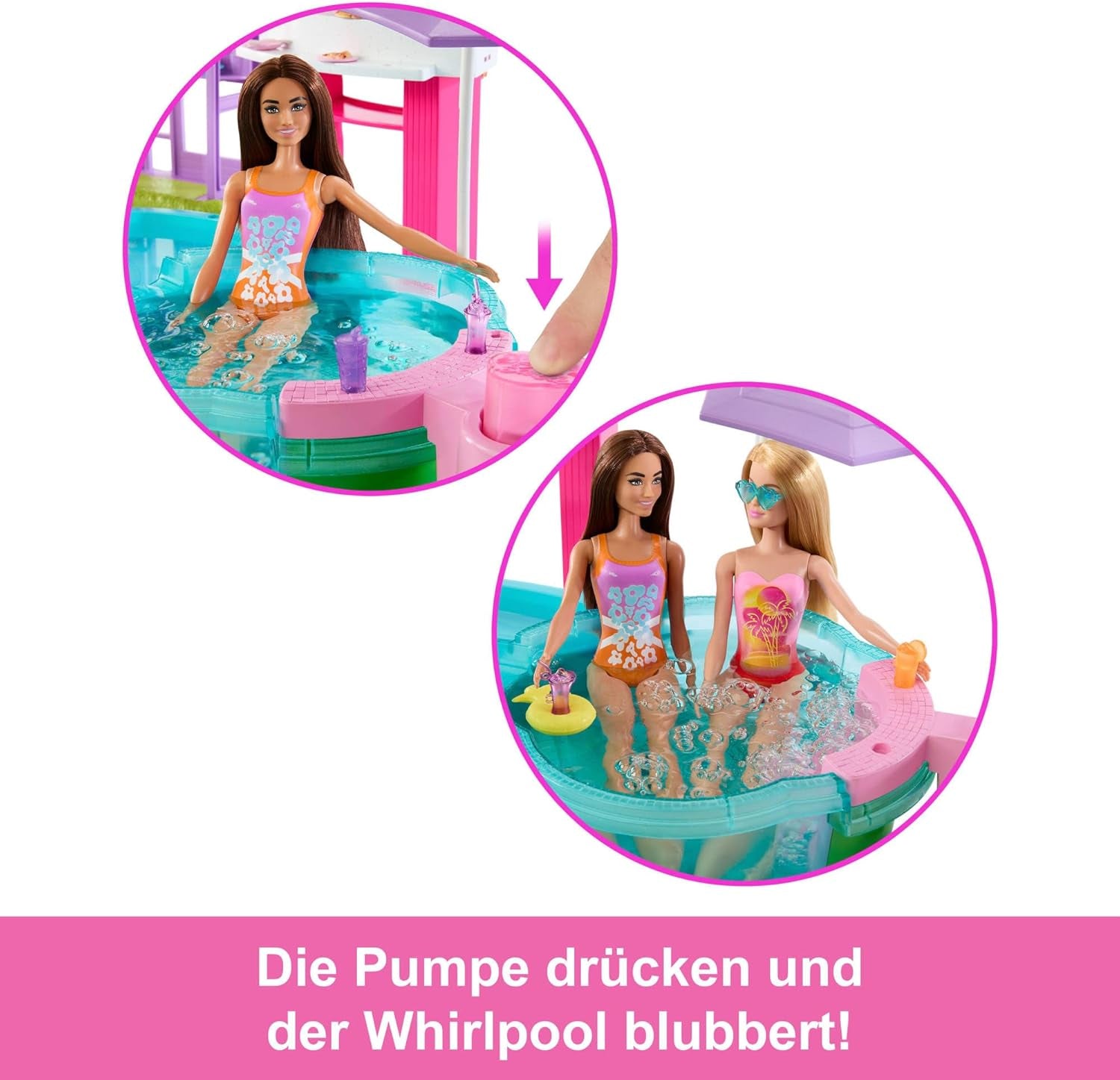 Barbie Dream Pool Playset con sei aree di gioco tra cui uno scivolo e una vasca idromassaggio, oltre a oltre 20 accessori come un animale domestico, salvagente e altro, JKG83