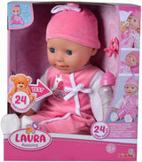 Simba 105140489 - Laura Baby Talk Doll, bambola dal corpo morbido da 38 cm con occhi assonnati in tutina carina, 24 suoni del bambino, bambola da gioco, bambolina, dai 2 anni in su
