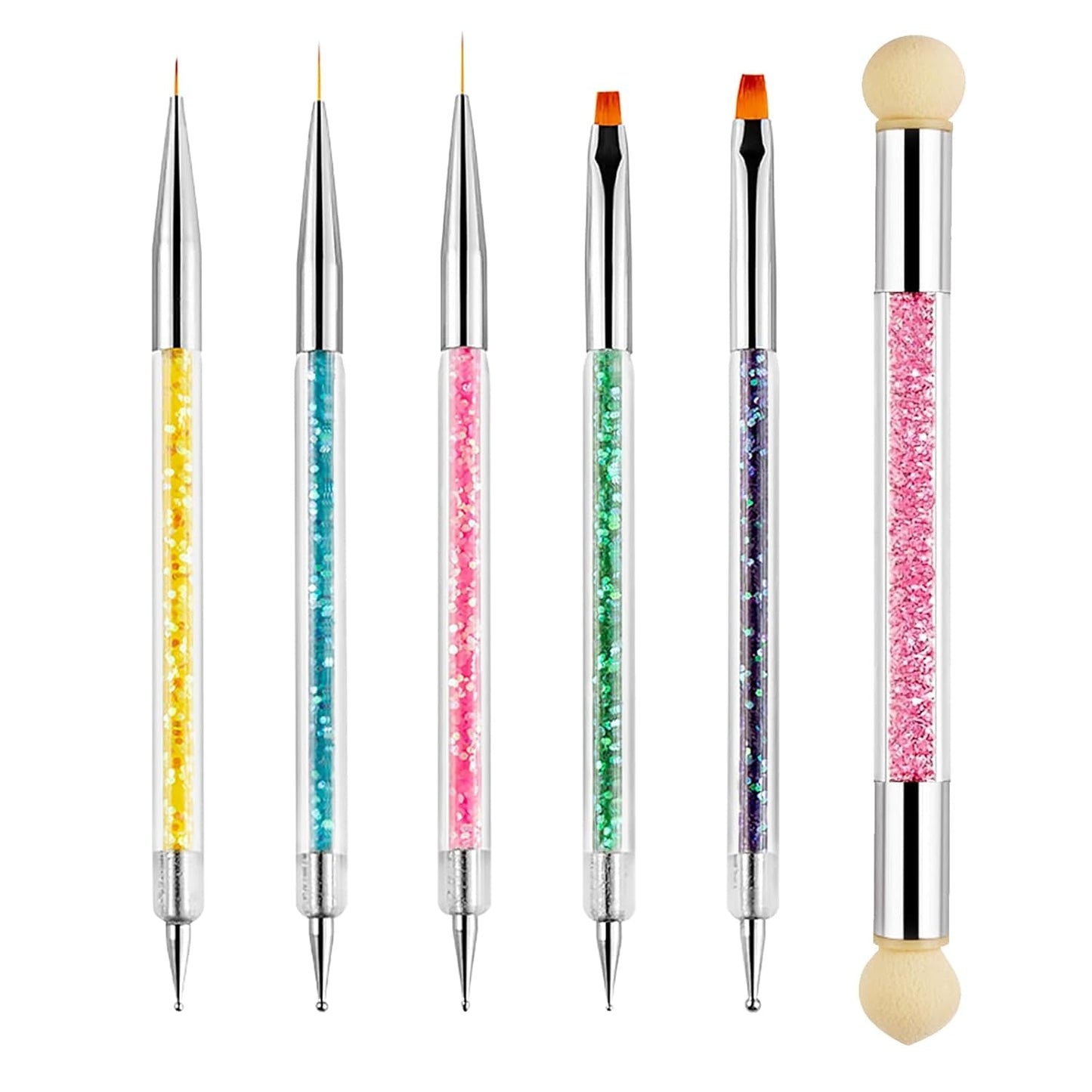 Sularpek 6 Pezzi Pinsel per Nail Art, Pinsel per Nail Art, Set di Pinsel per Nail Art, Set di Pinsel per Nail Art, Strumenti per punteggiare Nail Art con 1 applicatore a pennello in spugna, Accessori per Nail Art per design fai da te per Nail Art