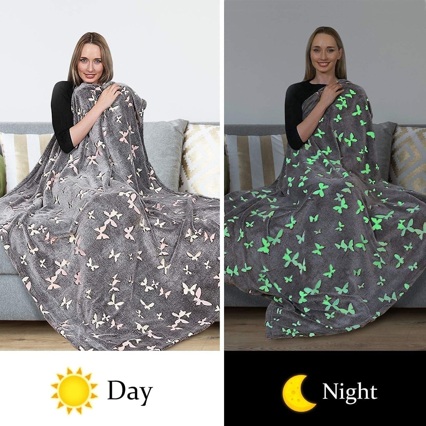 Kanguru Copriletto Glow Coperta Glow in the Dark Coperta Farfalla Coperta Morbida 130X150Cm Copridivano Luminoso. Coperta per bambini Glow in the Dark, grigia Letti e coperte Besuche den Kanguru-Store