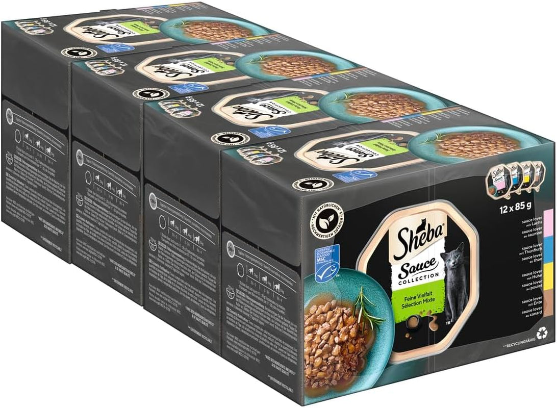 Confezione multipla di vassoi Sheba Sauce Collection, varietà fine MSC, 4x12x85g