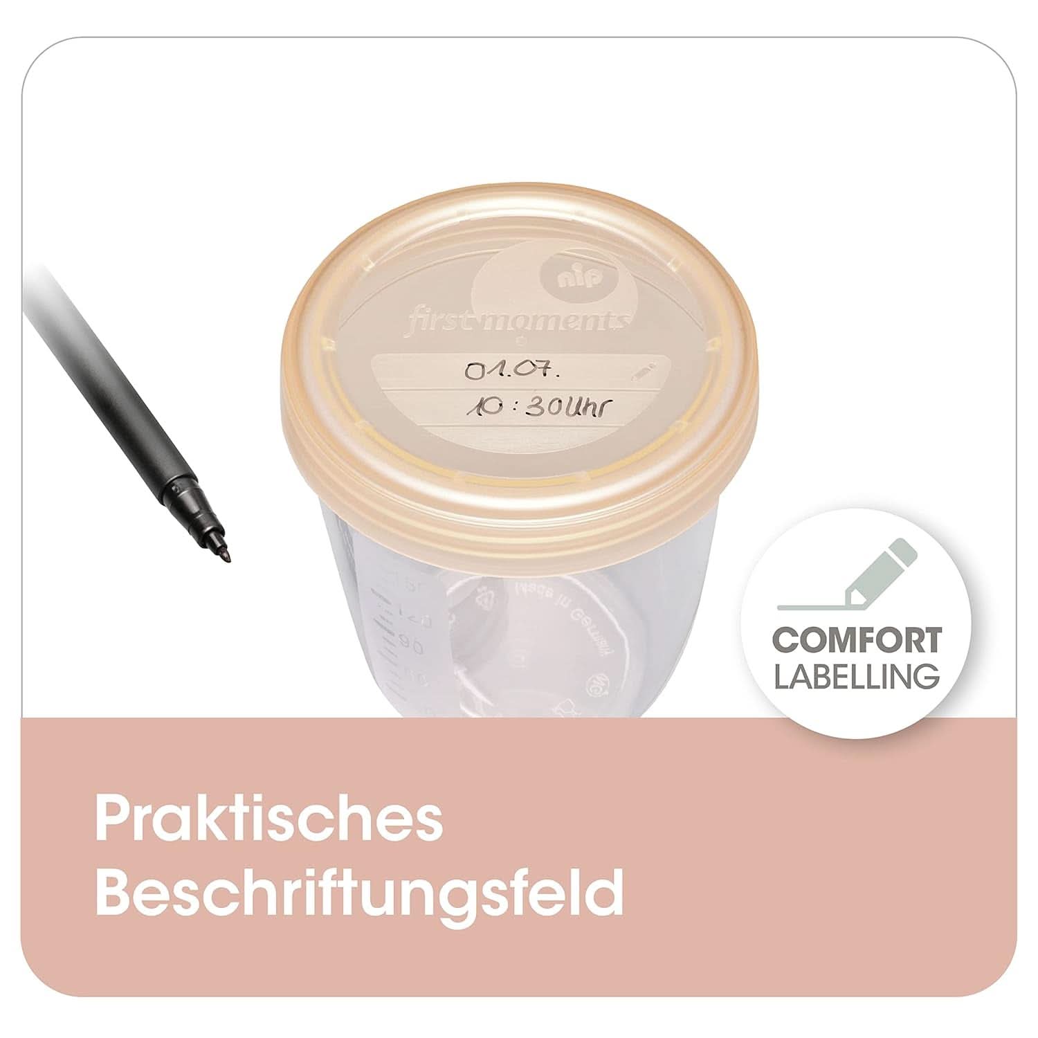 Contenitori latte materno NIP First Moments 150 ml, 4 pezzi: impilabili e a tenuta stagna Accessori Alimentazione e Allattamento Bebe Naty Shop