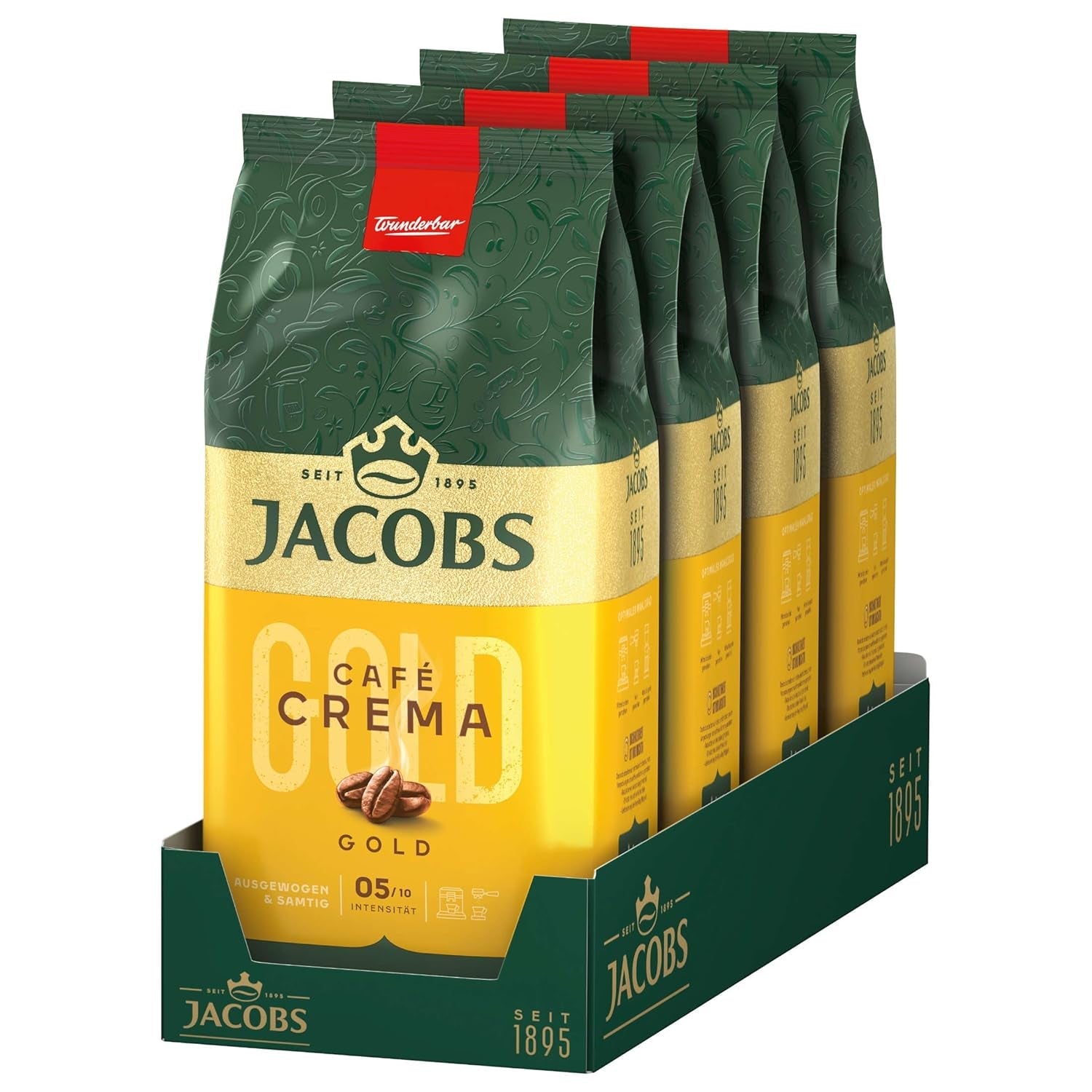 Jacobs Expert Roast Cafe Crema Gold, Caffè in grani interi (4 x 1 kg)