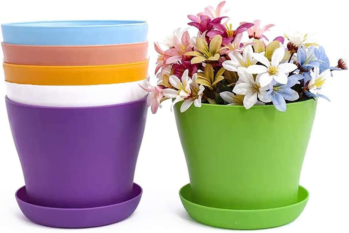 Vasi da fiori grandi in plastica da 20 cm con piattini, vasi da fiori bianchi autoirriganti con piattini, vasi per piantine in plastica, vasi ispessiti per piantagioni interne ed esterne (6 pezzi)