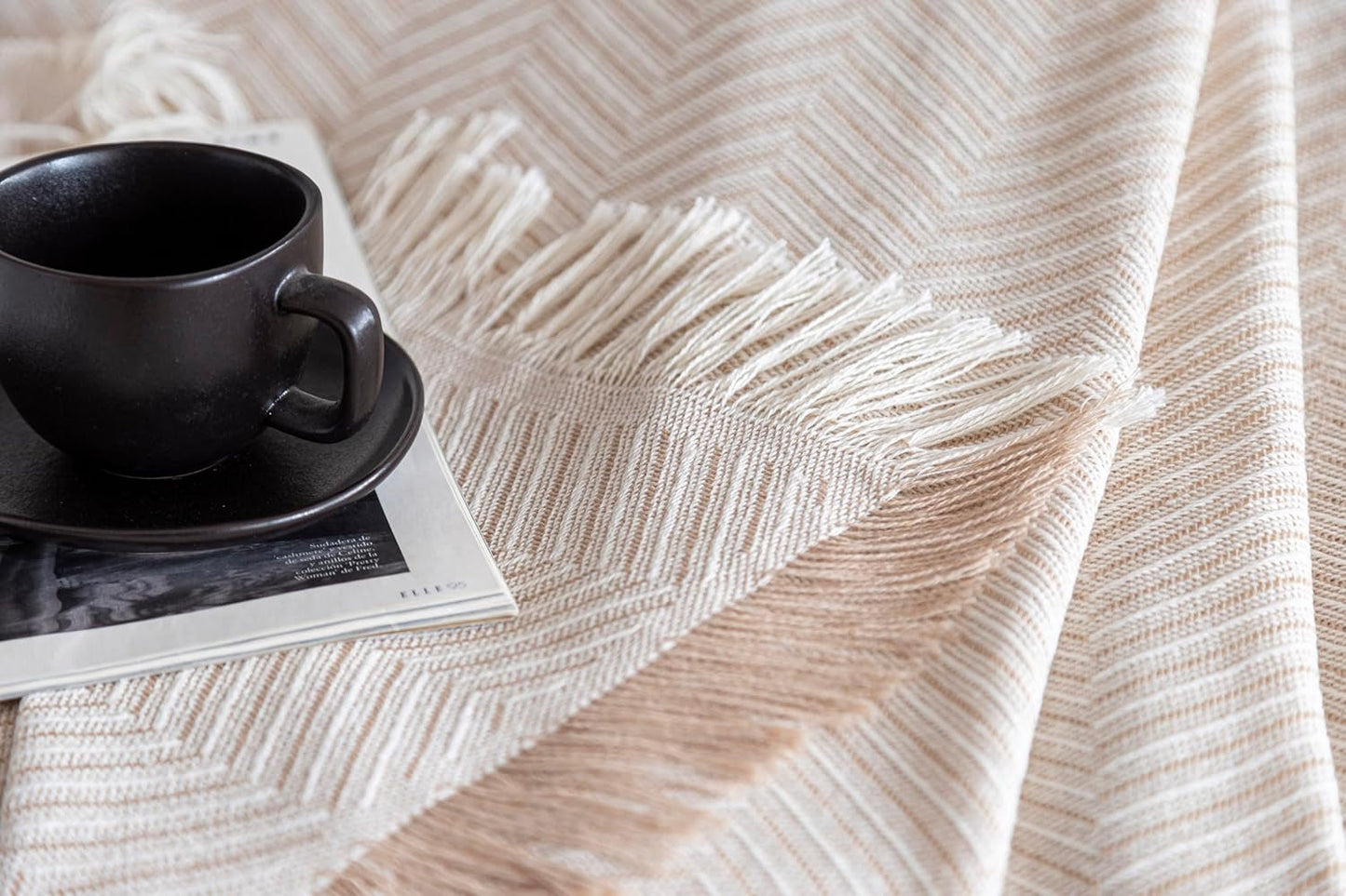 Copriletto multifunzionale Todocama, copriletto, copriletto, copridivano, jarapas, motivo a spina di pesce (230 X 260 Cm, beige sabbia). Letti e coperte Besuche den Todocama-Store
