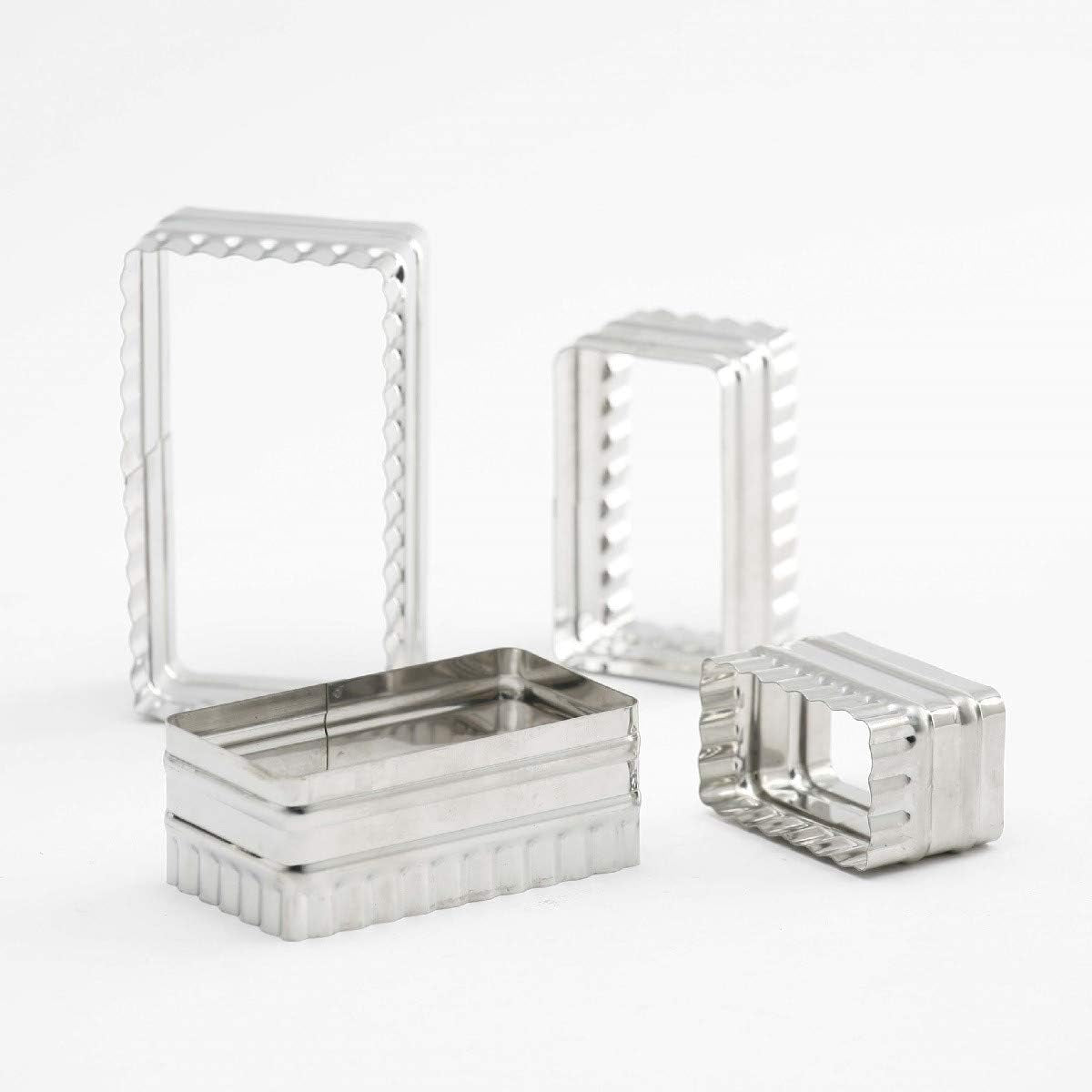 Set di biscottiere Thermohauser (acciaio inox), rettangolari, bordo ondulato, 6,4x3,7 - 11,4x6,7 cm, argento
