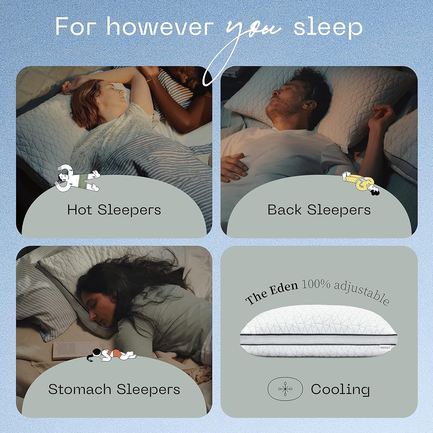 Coop Home Goods Eden Cool Cuscino regolabile King Size Memory Foam regolabile con infusione di gel Tessuto Lulltra morbido e traspirante Ideale per tutti i dormienti Cuscini standard Ecologici Naty Shop