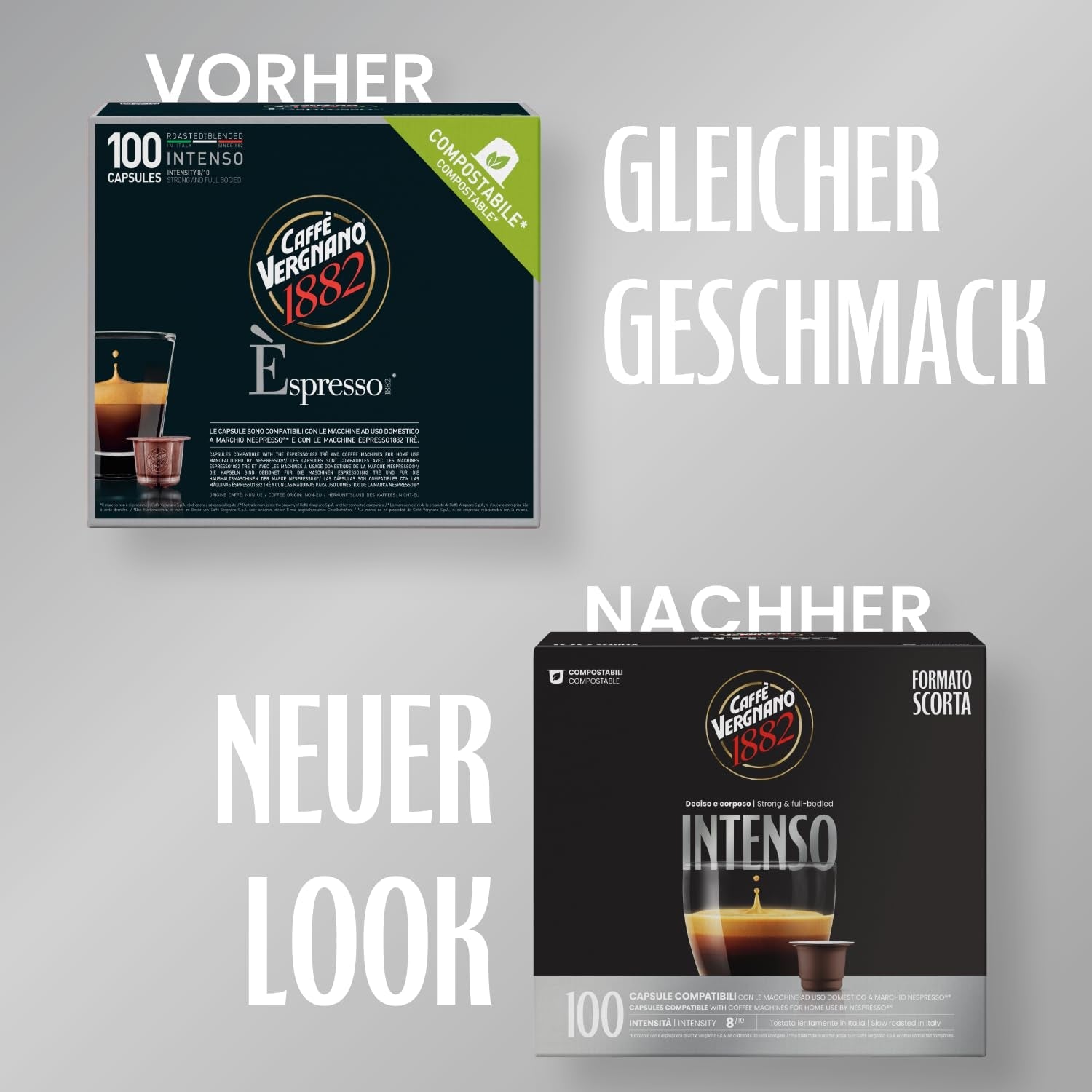 Caffè Vergnano 1882 - Èspresso Kompostierbare Kaffeekapseln , compatibile con Nespresso, Intenso (Intenso) - Packung Enthält 100 Kapseln