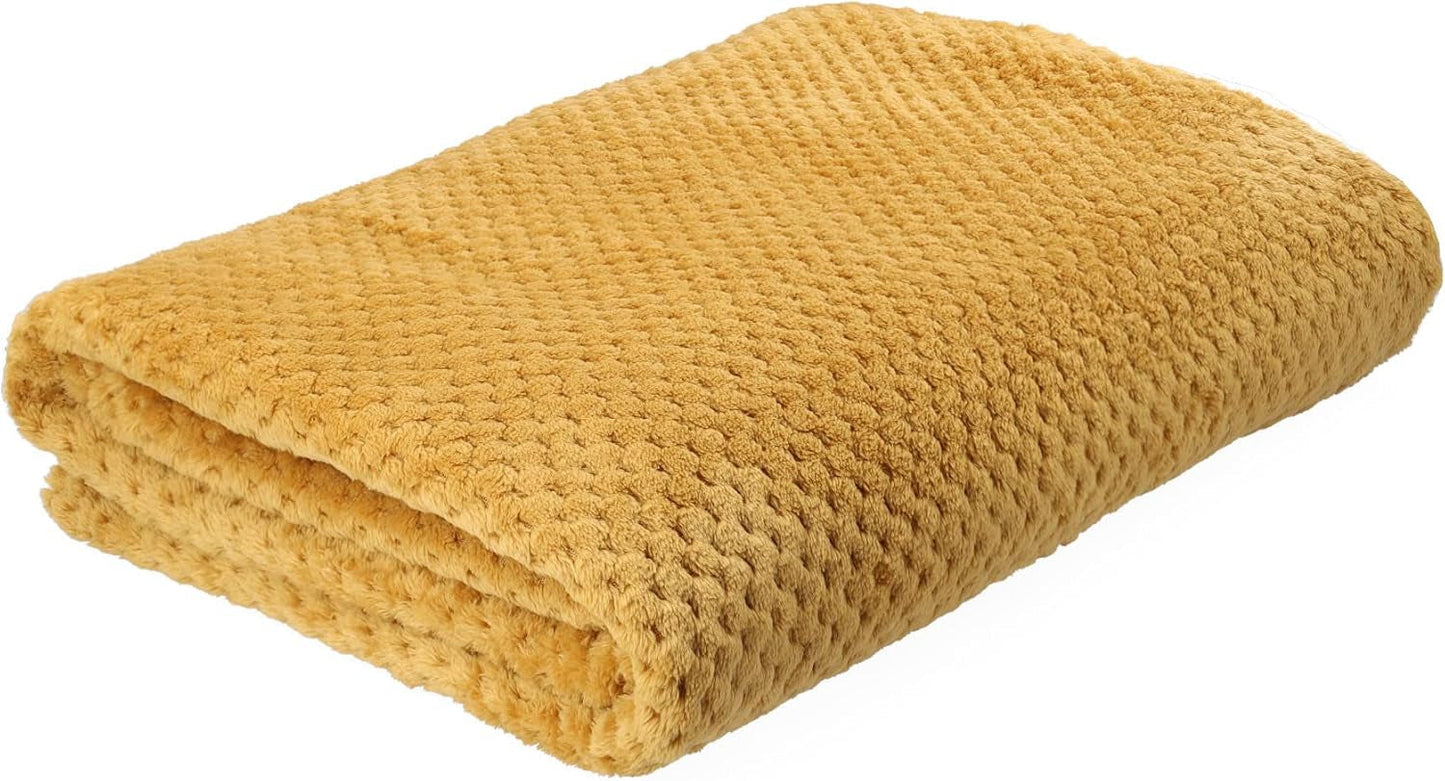 HOMLA Noah Morbida coperta decorativa - accogliente coperta in fibra di poliestere per la casa soffice coperta per divano letto - 150 X 200 cm motivo a chicchi di riso color senape Letti e coperte Besuche den HOMLA-Store Titolo predefinito