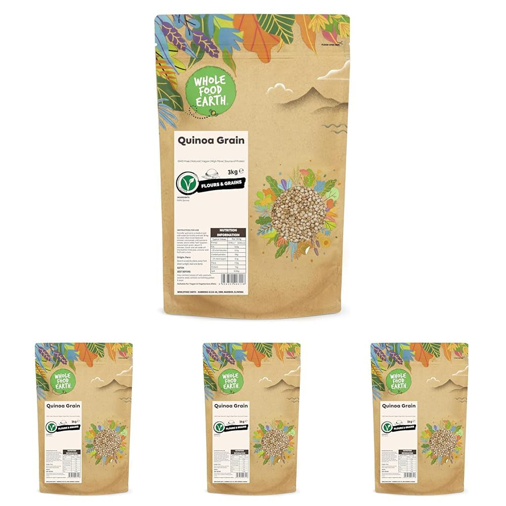 Grani di quinoa Wholefood Earth - non OGM - naturale - vegano - senza latticini - senza zuccheri aggiunti - 3 kg