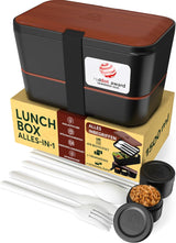 Portapranzo Umami per adulti, Bento Box impilabile con 4 posate e scomparti, Portapranzo per adulti, Contenitore per insalata da asporto, Portapranzo da picnic/ufficio, Grigio antracite, Scatole per alimenti da 1500 ml Naty Shop Sapele Nero L - 1500 ml Impilabile l'uno dentro l'altro