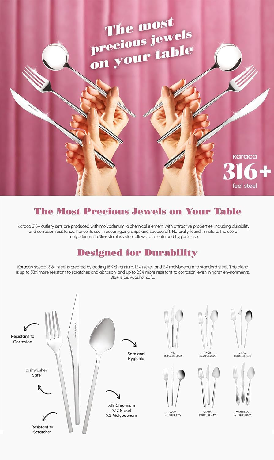 Karaca Amour, set 84 posate per 12 persone Kitchen Naty Shop