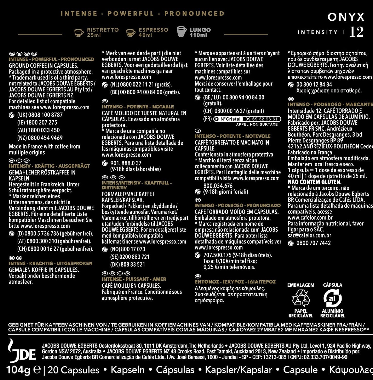 L'OR Espresso Kaffeekapseln Onice | Intensità 12 | 200 capsule compatibili Nespresso (R)* - Esclusiva Amazon