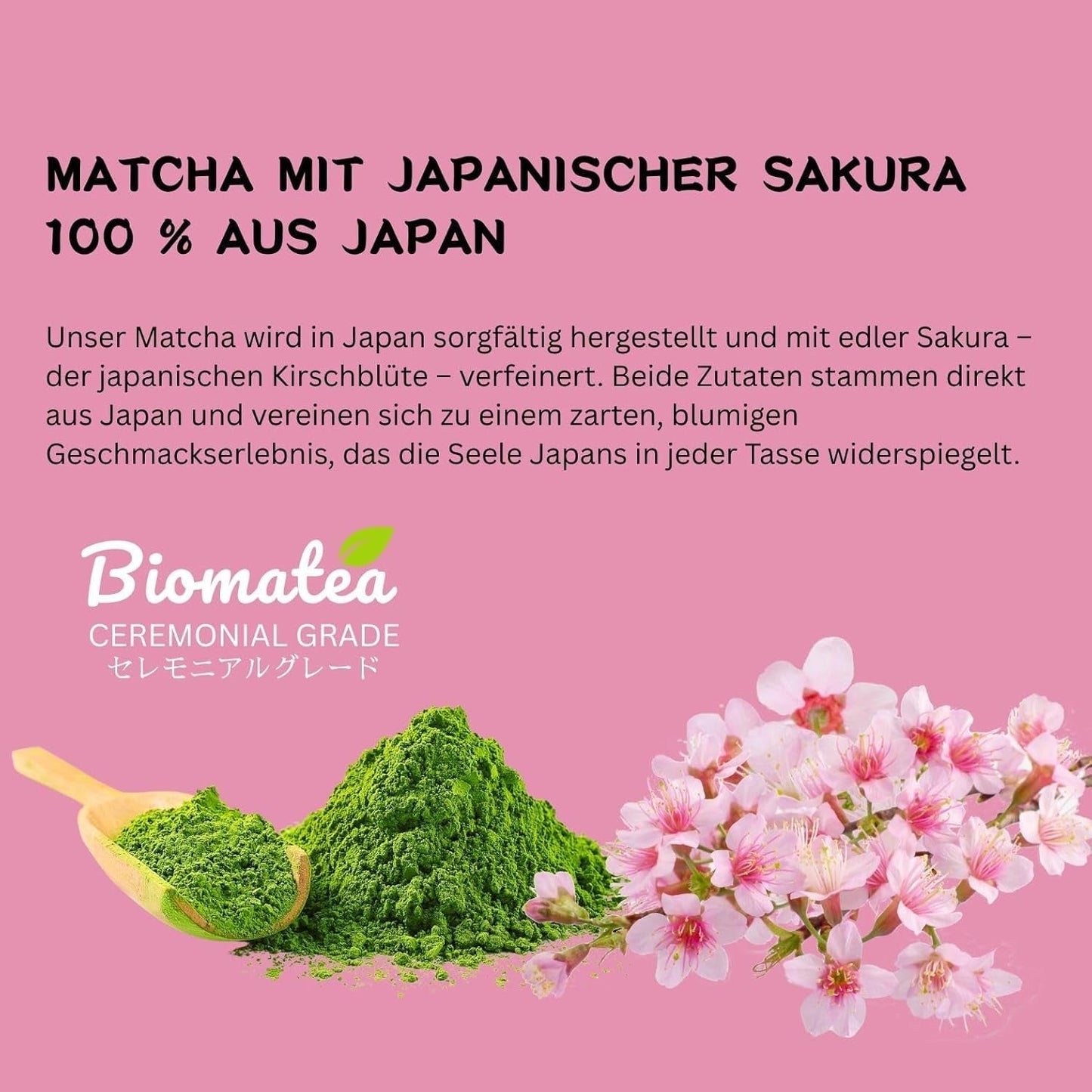 Tè Matcha Sakura 50g - Grado cerimoniale dal Giappone - Tè verde premium con polvere di fiori di Sakura - Primo raccolto, macinato a pietra, vegano, senza additivi