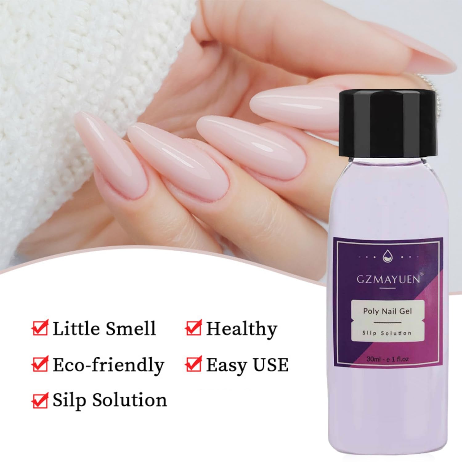 GZMAYUEN Poly Nail Gliding Solution 30ml * 2 Gel per estensione unghie Gel liquido per estensione poly - Soluzione scorrevole facile fai-da-te con pennello