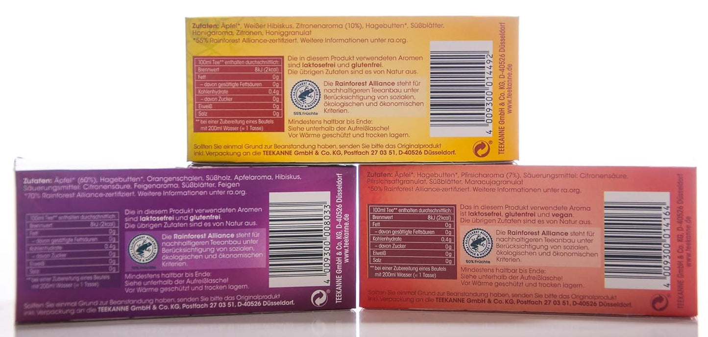 Set da tè Teekanne 3 assortimenti, limone italiano, pesca mediterranea e mela turca, 155g
