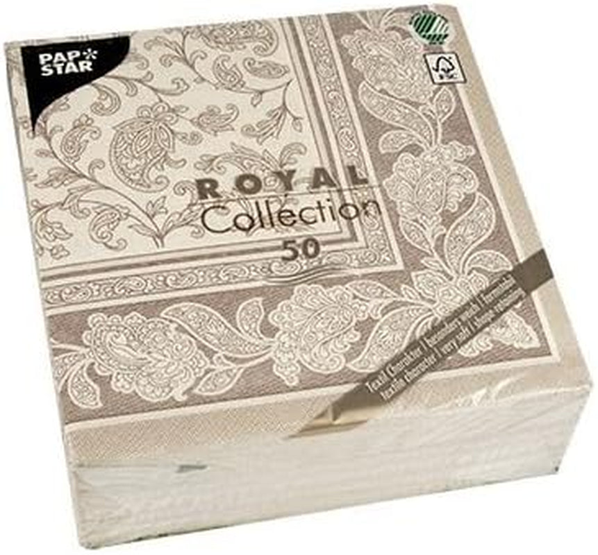 Papstar, 50 tovaglioli "ROYAL Collection" piega 1/4 40 Cm X 40 Cm Mocca "Ornamenti", #19894