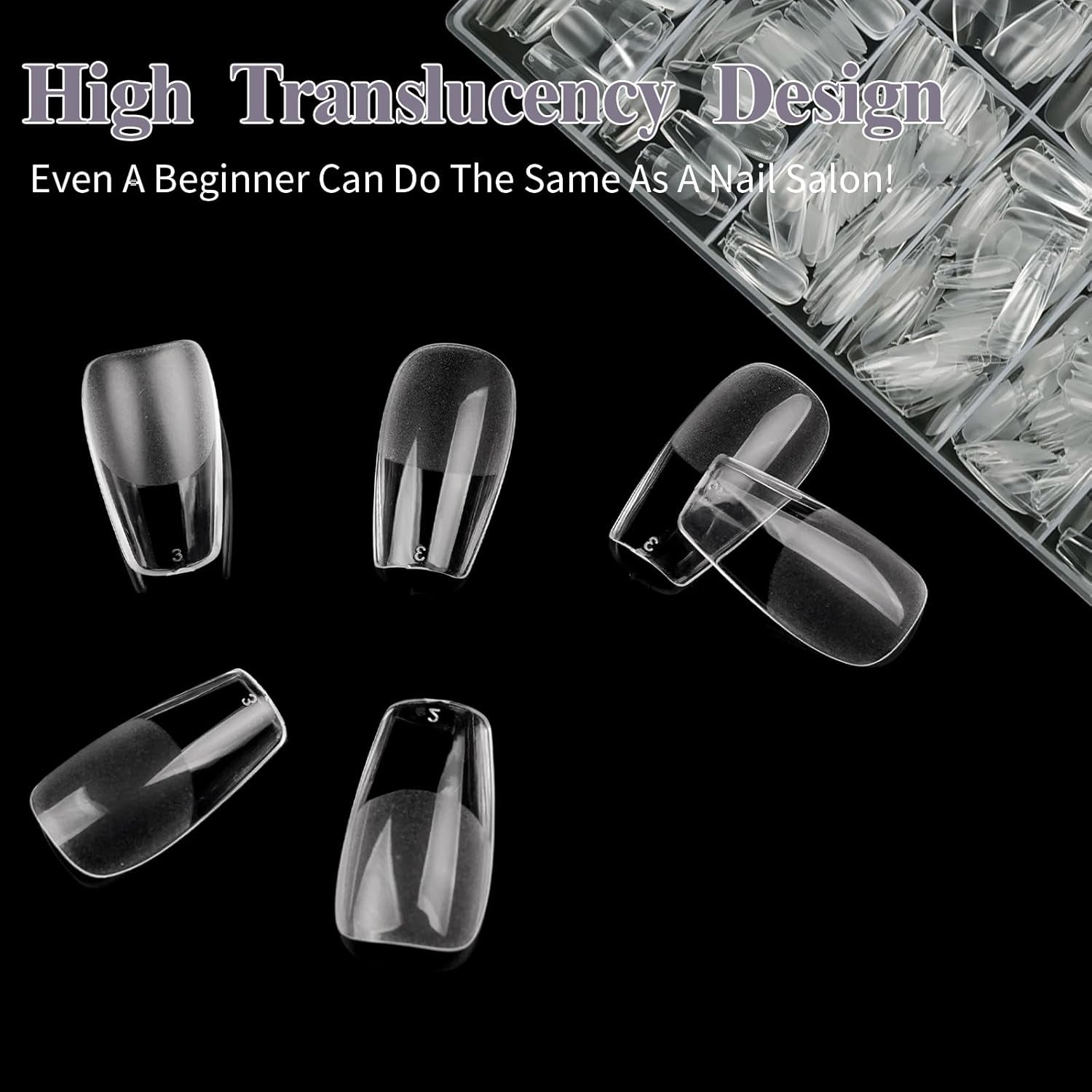 Unghie finte corte Ballerina 500 pezzi Colla su 12 misure Unghie artificiali Punte per unghie corte in gel morbido con copertura completa per unghie in gel Corte S
