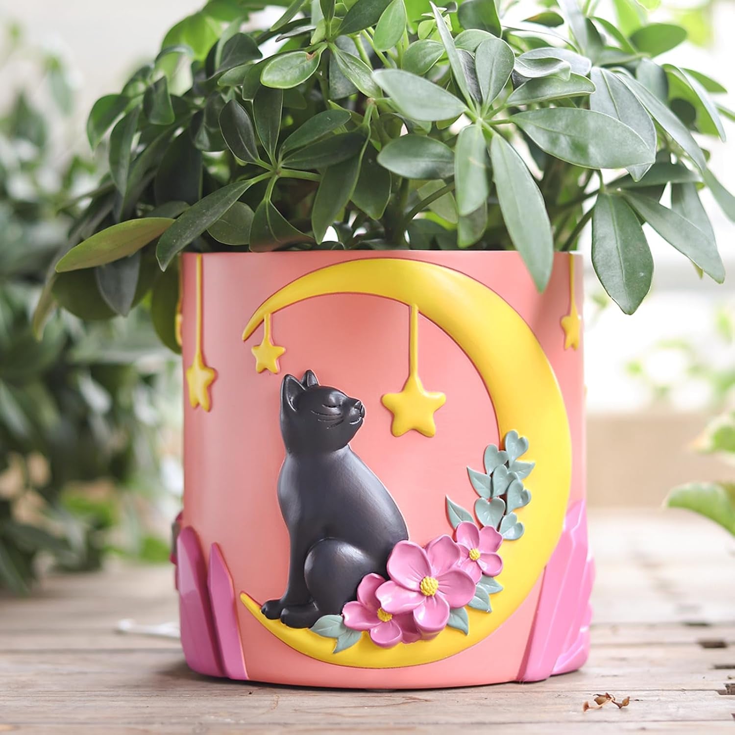 GUGUGO Simpatico vaso da fiori per gatti lunari, vaso da fiori unico con drenaggio, colori arcobaleno, piccoli vasi per piante d'appartamento, divertenti vasi da giardino per piante grasse, regalo, decorazione per la casa (C)