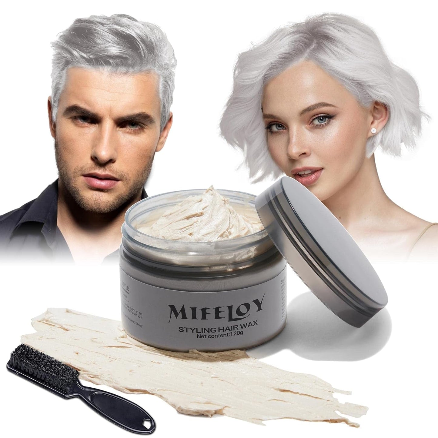 Tinta per capelli viola da 114 g, tinta temporanea per capelli con spazzole, cera per capelli per uomo e donna, crema istantanea per capelli, fango, pomata per acconciature naturali, cosplay fai da te, cera per capelli di Halloween, tinture per capelli Naty Shop bianco