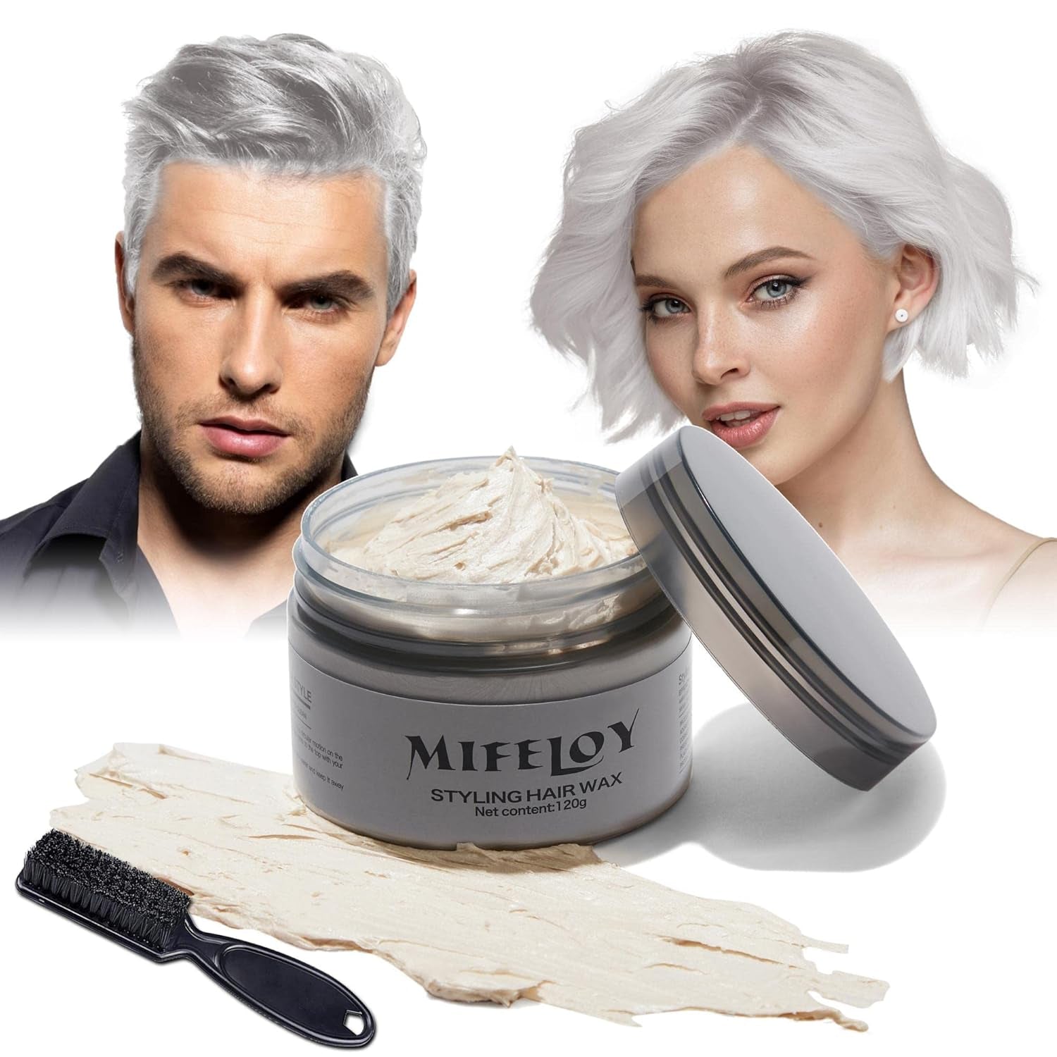 Tinta per capelli viola da 114 g, tinta temporanea per capelli con spazzole, cera per capelli per uomo e donna, crema istantanea per capelli, fango, pomata per acconciature naturali, cosplay fai da te, cera per capelli di Halloween, tinture per capelli Naty Shop bianco