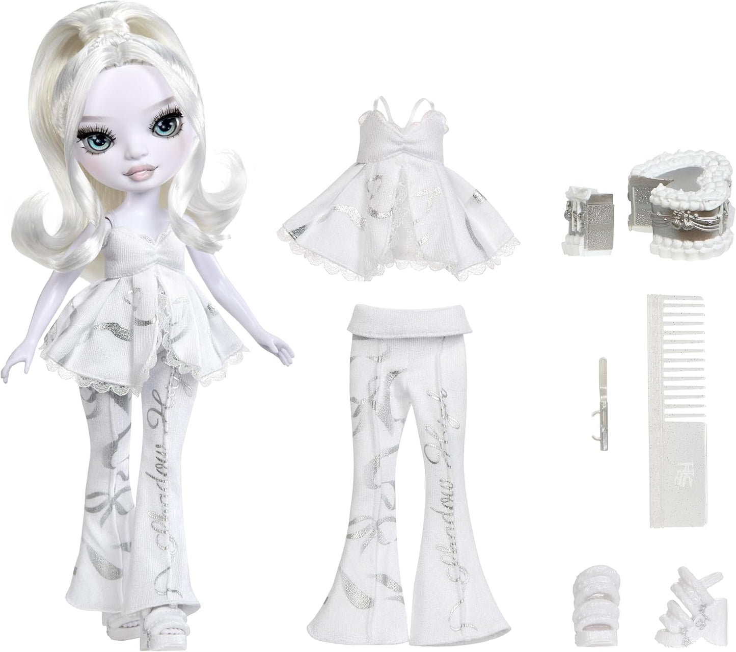 Rainbow High Shadow High Girl's Night Doll - Natasha Zima - bambola fashion da 28 cm nei toni del grigio, capelli bianchi e vestito argento con accessori e pettine - Per collezionisti e bambini dai 6 anni in su