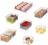 iDesign Scatole portaoggetti, Organizer per frigorifero con coperchio, set da 5, Scatole portaoggetti in plastica riciclata per organizzare i materiali di consumo, Trasparente e bianco Naty Shop Scatole portaoggetti trasparenti, Grigio Set da 7