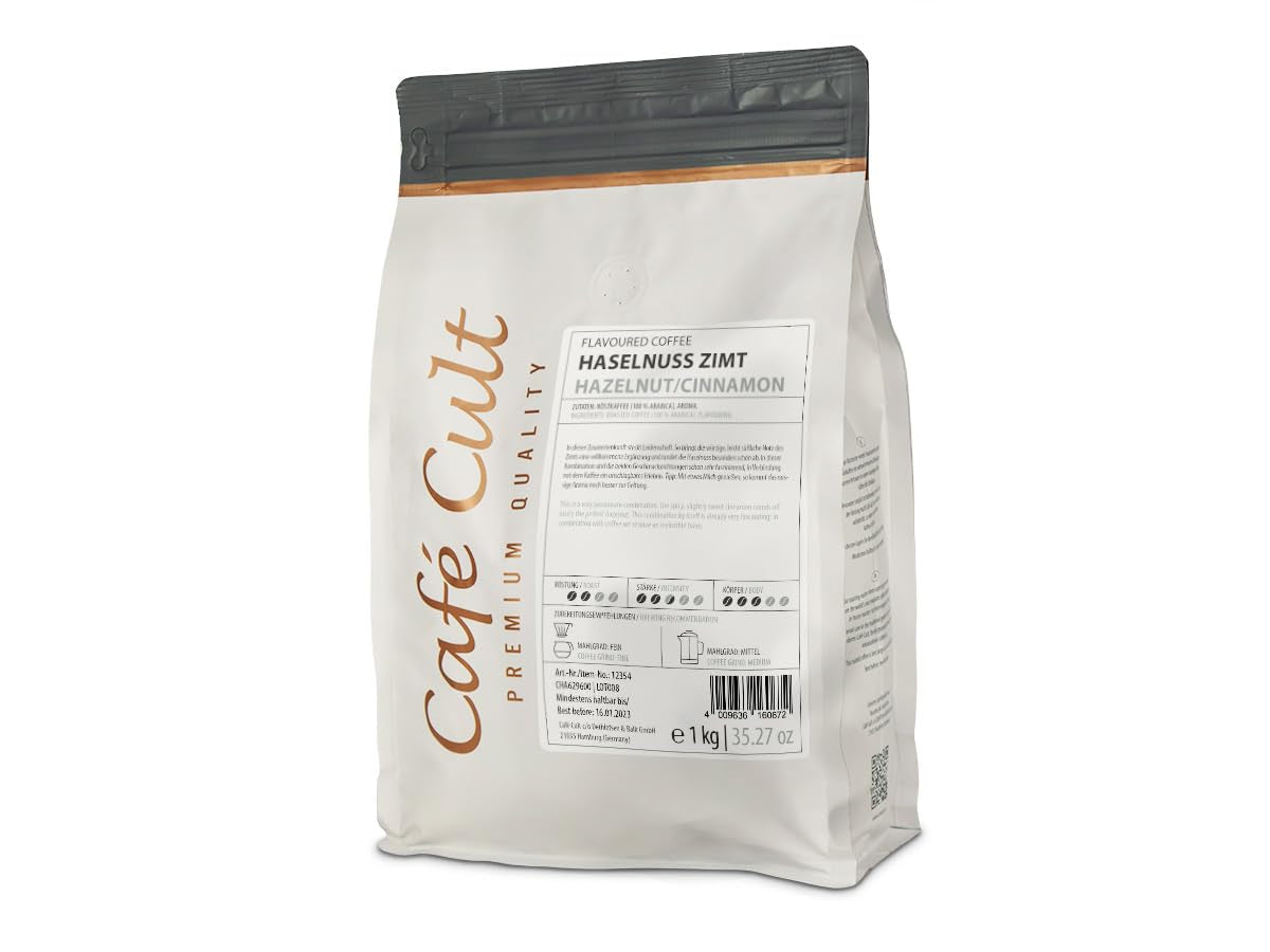 Caffè "Nocciola con Cannella" in busta da 1 kg, in grani interi, aromatizzato da 1 kg.