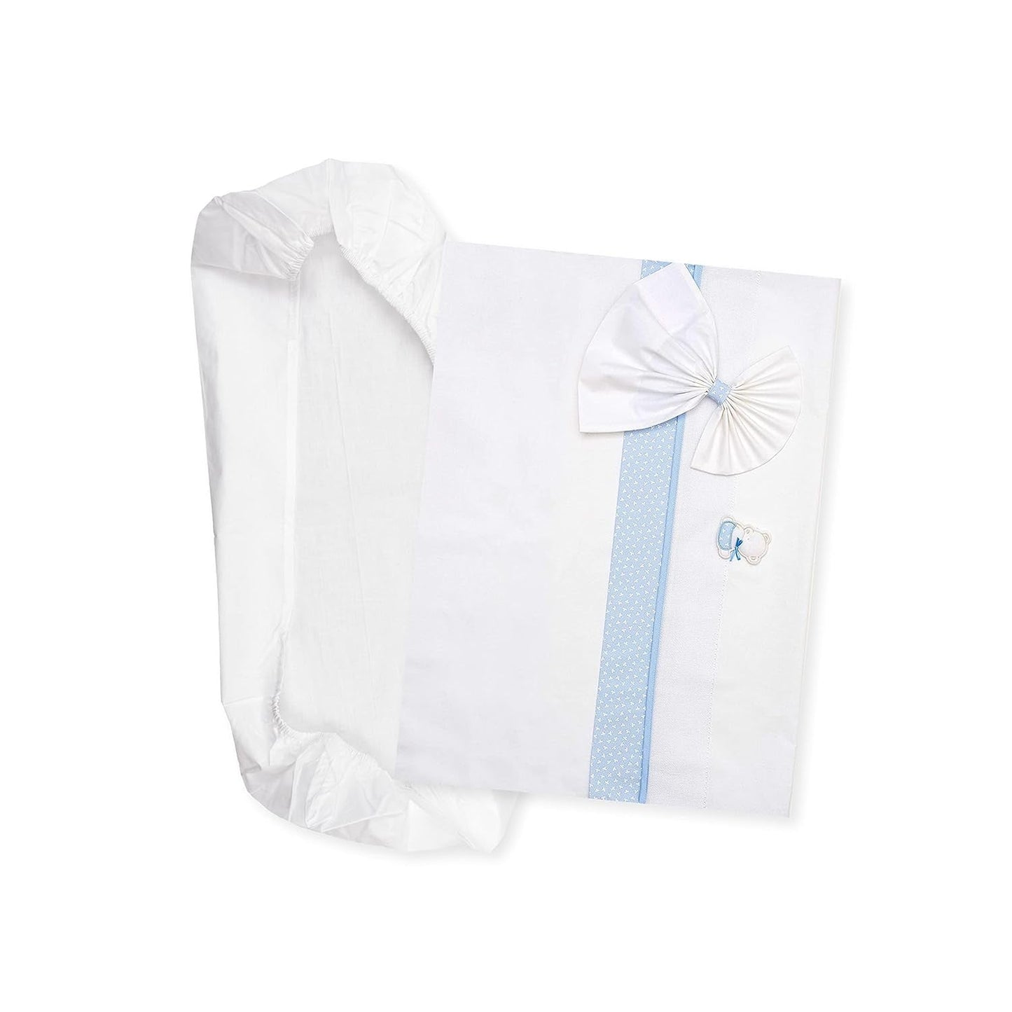 Set Lenzuola Navicella Bianco e Rosa, 1 Lenzuolo con Angoli, 1 Lenzuolo Sopra con Ricamo in Nastro Aida e 1 Federa per Cuscino, 100% Cotone, Made in Italy Naty Shop Trapunte e Trapunte Azzurro