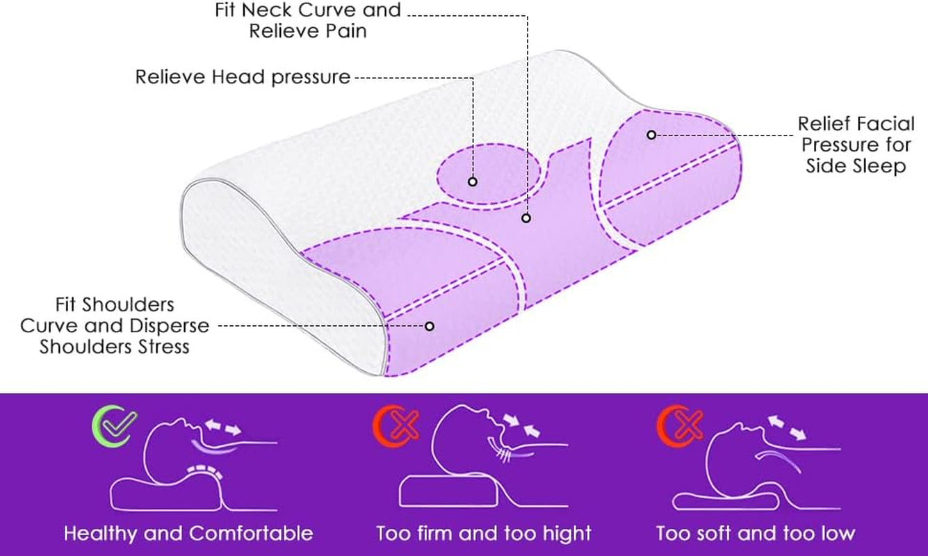 BDTFO Cuscino Memory Foam per Dolore al Collo Cuscino Ortopedico per Contorno Cervicale Supporto per Collo per Schiena Stomaco per chi dorme sul fianco con Copertura con Cerniera Lavabile e Traspirante Cuscini Ortopedici Cervicali Naty Shop