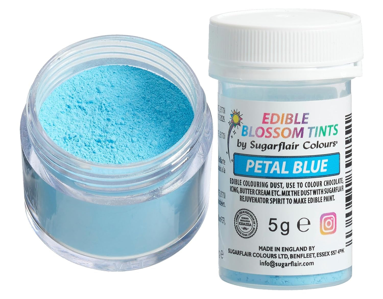 Sugarflair Blossom Tint Dust Petal Blue Colorante alimentare in polvere - Colorante alimentare in polvere per decorazioni di torte, fondente, glassa, cioccolato, crema al burro, macarons e altro - 5G