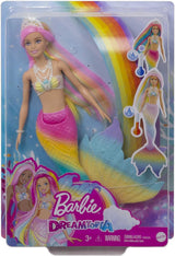Barbie Dreamtopia Sirena magica arcobaleno, Barbie sirena con capelli arcobaleno, bambola che cambia colore, attivata dall'acqua, giocattolo per bambini dai 3 anni in su, regalo per ragazze, GTF89
