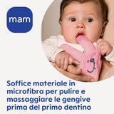 MAM Anello da dentizione per coniglio, Guanto per l'igiene orale in microfibra, 0+ mesi, Rosa