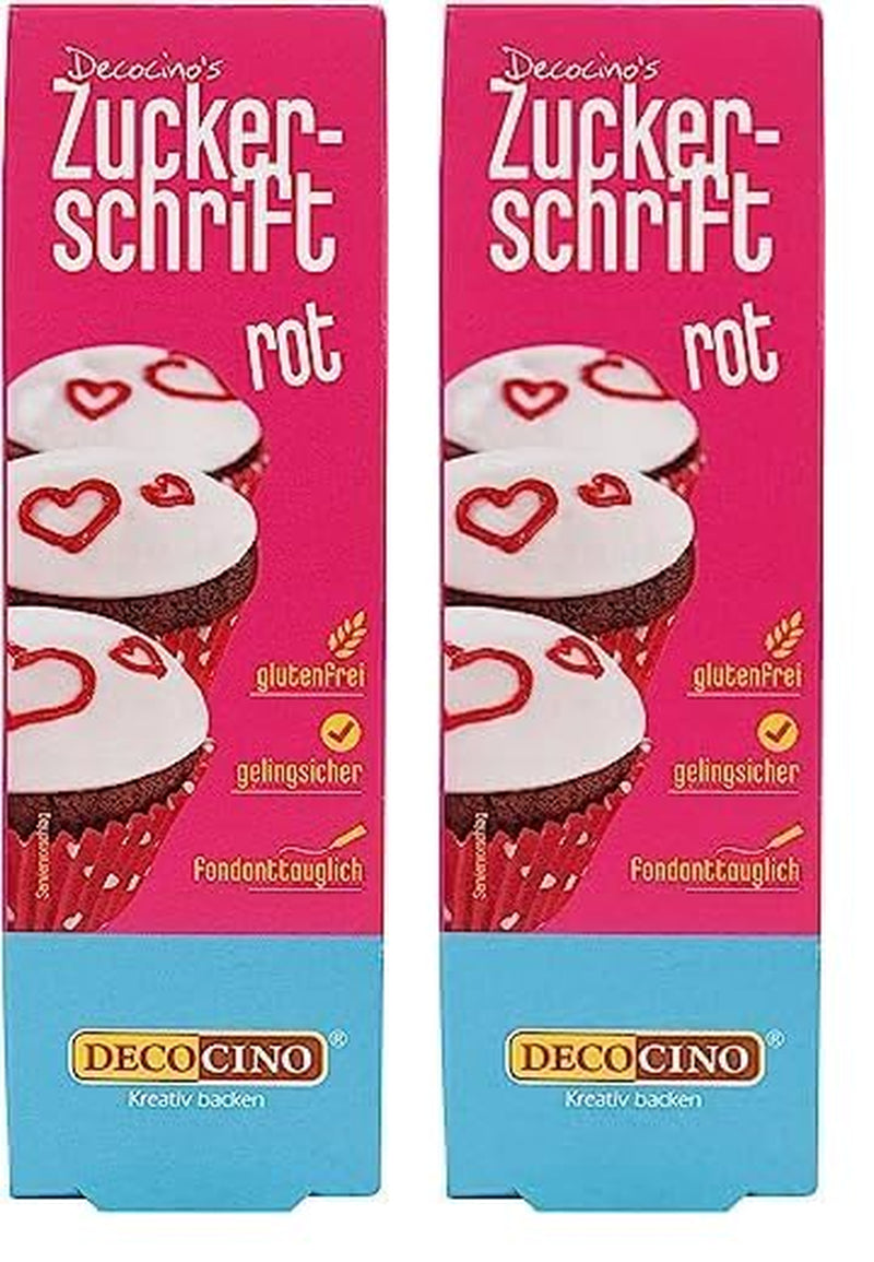 Decocino Scritta Zucchero Rosso - Scritta Colorante Alimentare - Pratico Tubo per Etichettare Fondente e Glassa - Decorazioni da Forno per Torte, Torte e Cupcakes! (Confezione da 2)