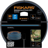 Fiskars L Tubo dell'acqua, Protezione UV, Testato a pressione, Livello di rigidità alla torsione 4 (su 5), 30 m, Ø 1,3 cm (1/2"), 4,2 kg, Nero/Arancione/Blu, 1027105