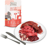 MjAMjAM - Cibo umido premium per gatti - Confezione mista I - Pollo, manzo, cuori Confezione da 12 (12 x 125 g), senza cereali con carne extra