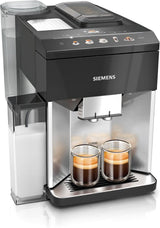 Macchina per caffè espresso completamente automatica Siemens EQ500 TQ513D01, molte specialità di caffè, montalatte, contenitore per il latte integrato, pulizia automatica a vapore, 1500 W, luce naturale argento/nero pianoforte