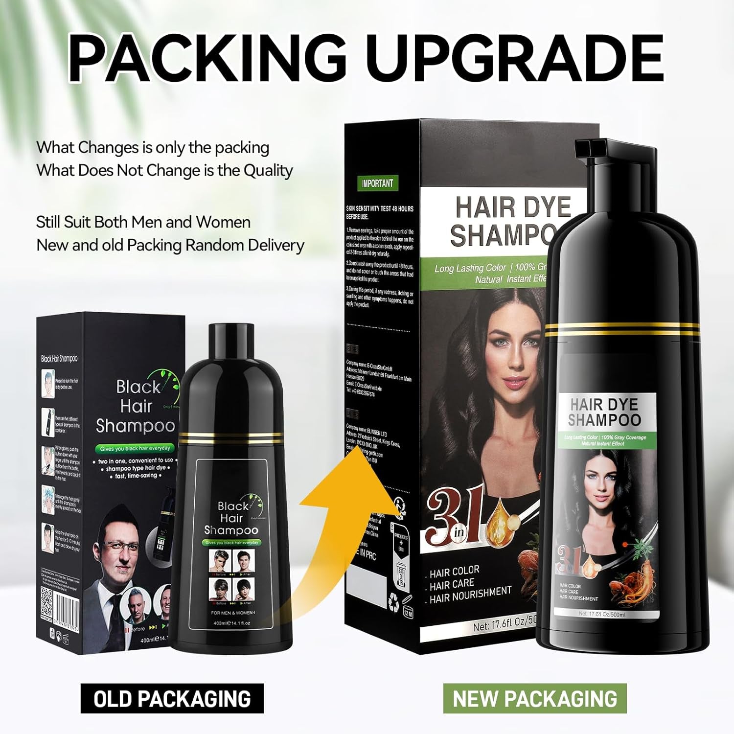 Shampoo istantaneo per capelli neri, Shampoo per tinture naturali per capelli, Copertura grigia al 100% - Facile e veloce, Colore semipermanente per capelli neri, Shampoo per tinture per capelli per uomini e donne Tinture per capelli Naty Shop