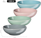 MÄSER 934006 Serie Elissa, Set di stoviglie moderne per 4 in smalti colorati opachi con bordo bianco, set combinato da 16 pezzi, gres, multicolore, grigio, turchese, rosa, verde