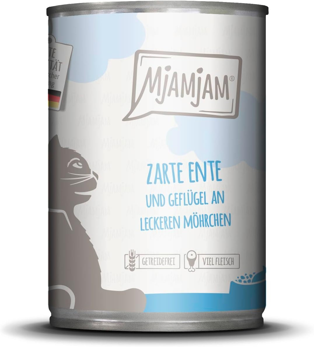 MjAMjAM - Cibo umido premium per gatti - Tenera anatra e pollame con deliziose carote, 1 confezione (1 x 400 g), senza cereali con carne extra