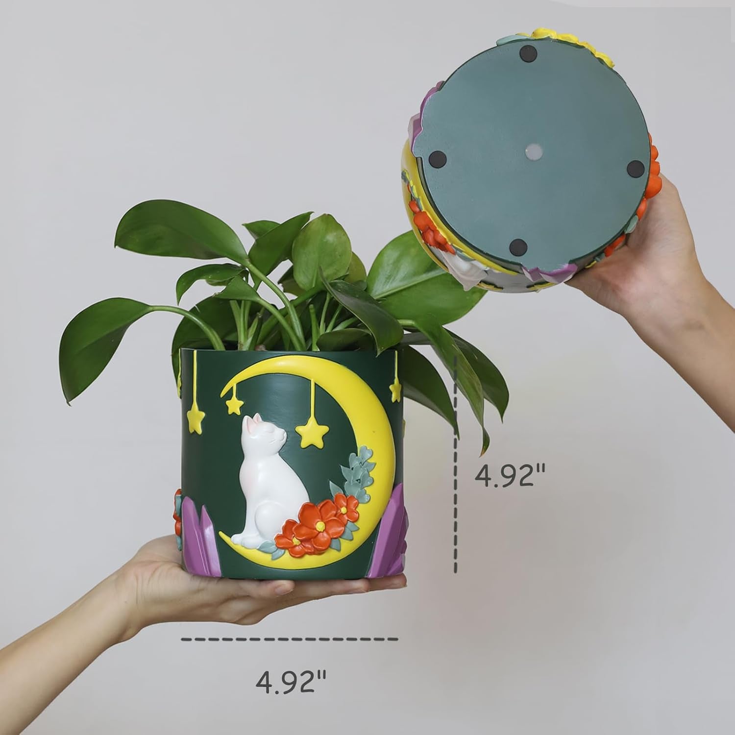 GUGUGO Simpatico vaso da fiori per gatti lunari, vaso da fiori unico con drenaggio, colori arcobaleno, piccoli vasi per piante d'appartamento, divertenti vasi da giardino per piante grasse, regalo, decorazione per la casa (C)