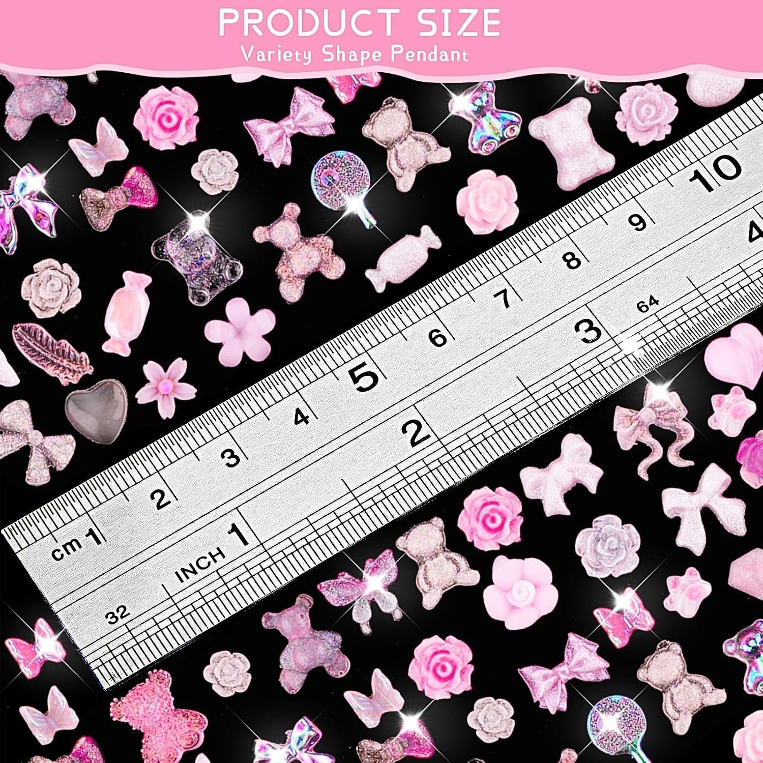 200 Pezzi Ciondoli per Nail Art Set di Decorazioni per Nail Art 3D Fiocco per Unghie Ciondolo Rosa Stile Misto Fiocco Fiore Orsacchiotto Lecca-lecca a Forma di Cuore Decorazione per Nail Art Artigianato Fai da Te Nail Design